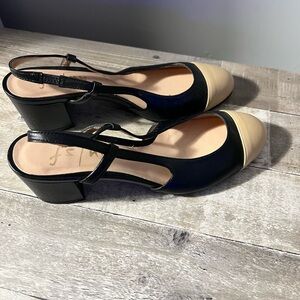 Chic Black and Cream Slingback Heels